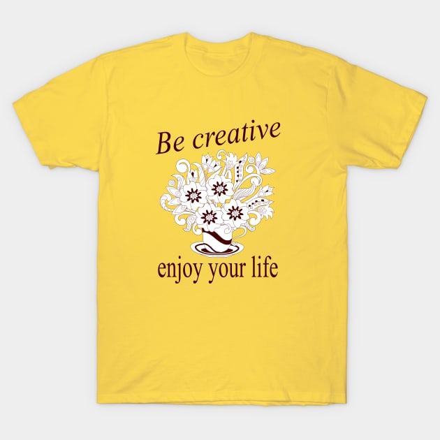 Be creative  with violet flowers in tea cup T-Shirt by Alina